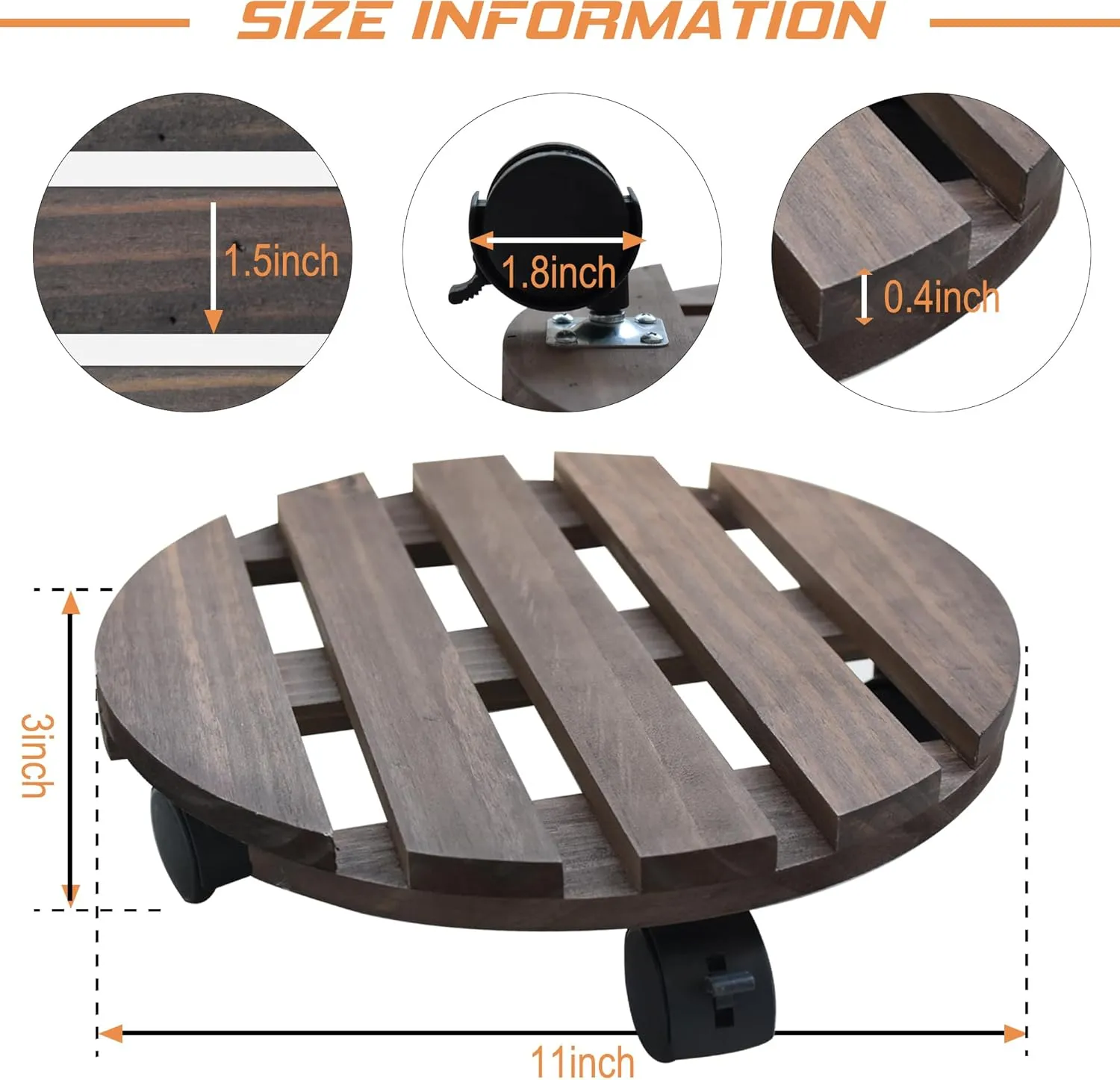 LZRS 2 Pack Wood Plant Caddy 12 Inch Plant Stand With 360° Lockable Heavy Duty Rolling Wheels Round Sturdy Design for Outdoor/Indoor Large Plant Pot/Flower Pot/Patio,Brown