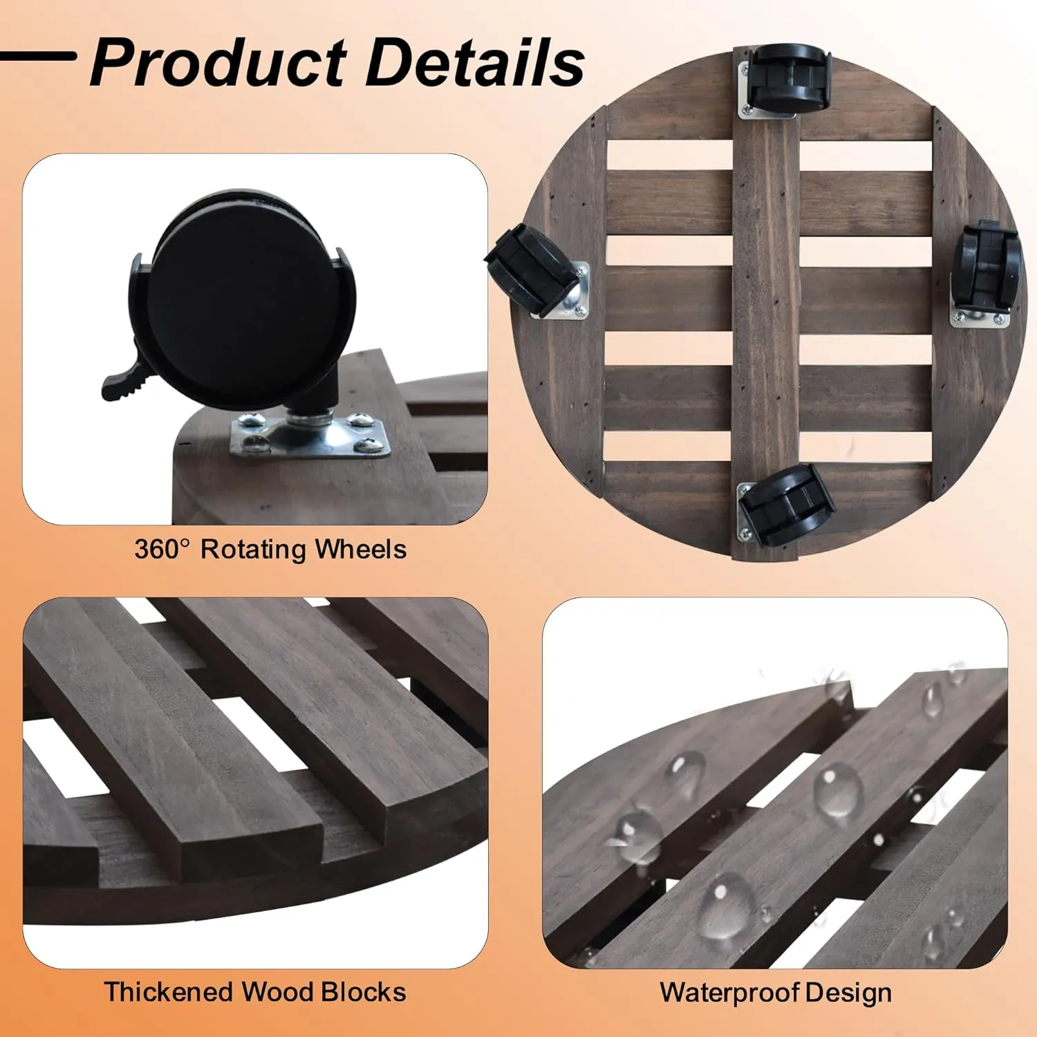 LZRS 2 Pack Wood Plant Caddy 12 Inch Plant Stand With 360° Lockable Heavy Duty Rolling Wheels Round Sturdy Design for Outdoor/Indoor Large Plant Pot/Flower Pot/Patio,Brown
