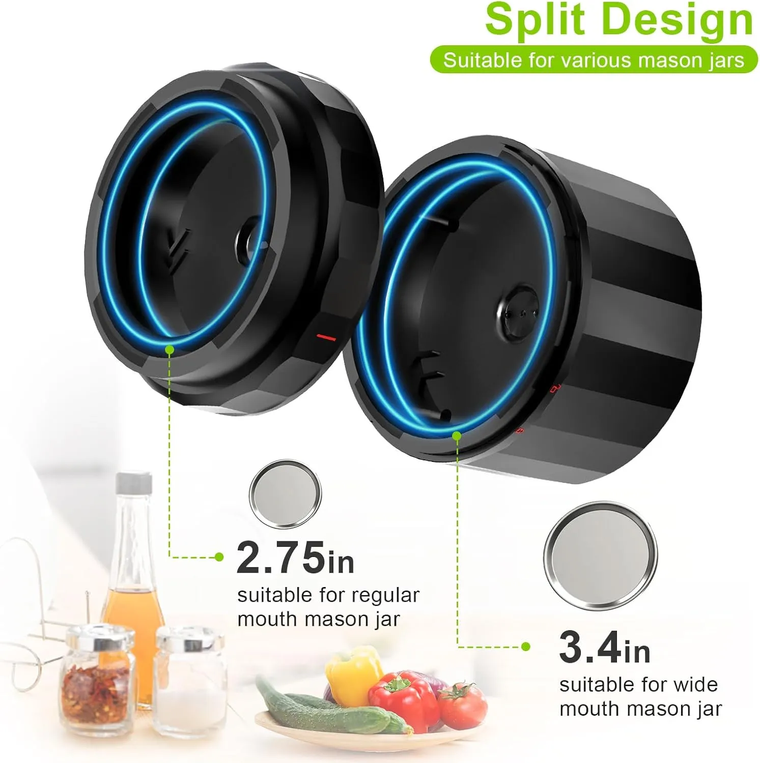 M11 Mason Jar Vacuum Sealer - Electric Mason Jar Vacuum Sealer Kit with Wide and Regular Mouth Mason Lids, Jar Vacuum Sealer for Canning Jars, Vacuum Sealing Machine for Food Storage