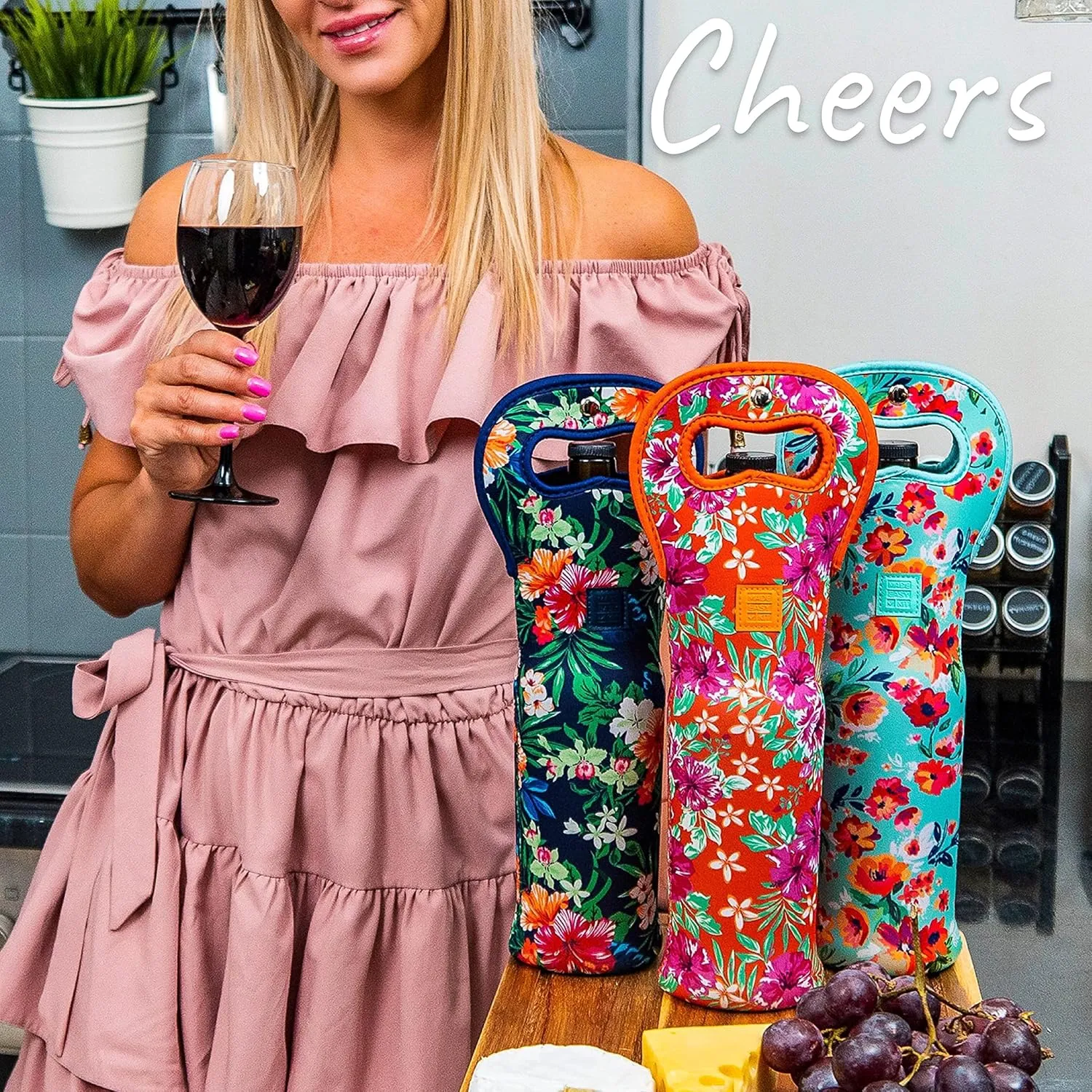 Made Easy Kit Insulated Wine Tote - Neoprene Carrier Bag with Magnetic Handle Clasp - Protective Travel Bag - Perfect for Gifting or Travel - Set of 3 (Wine Themed Designs)