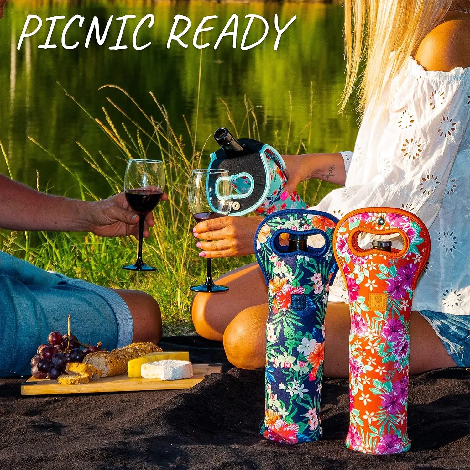 Made Easy Kit Insulated Wine Tote - Neoprene Carrier Bag with Magnetic Handle Clasp - Protective Travel Bag - Perfect for Gifting or Travel - Set of 3 (Wine Themed Designs)
