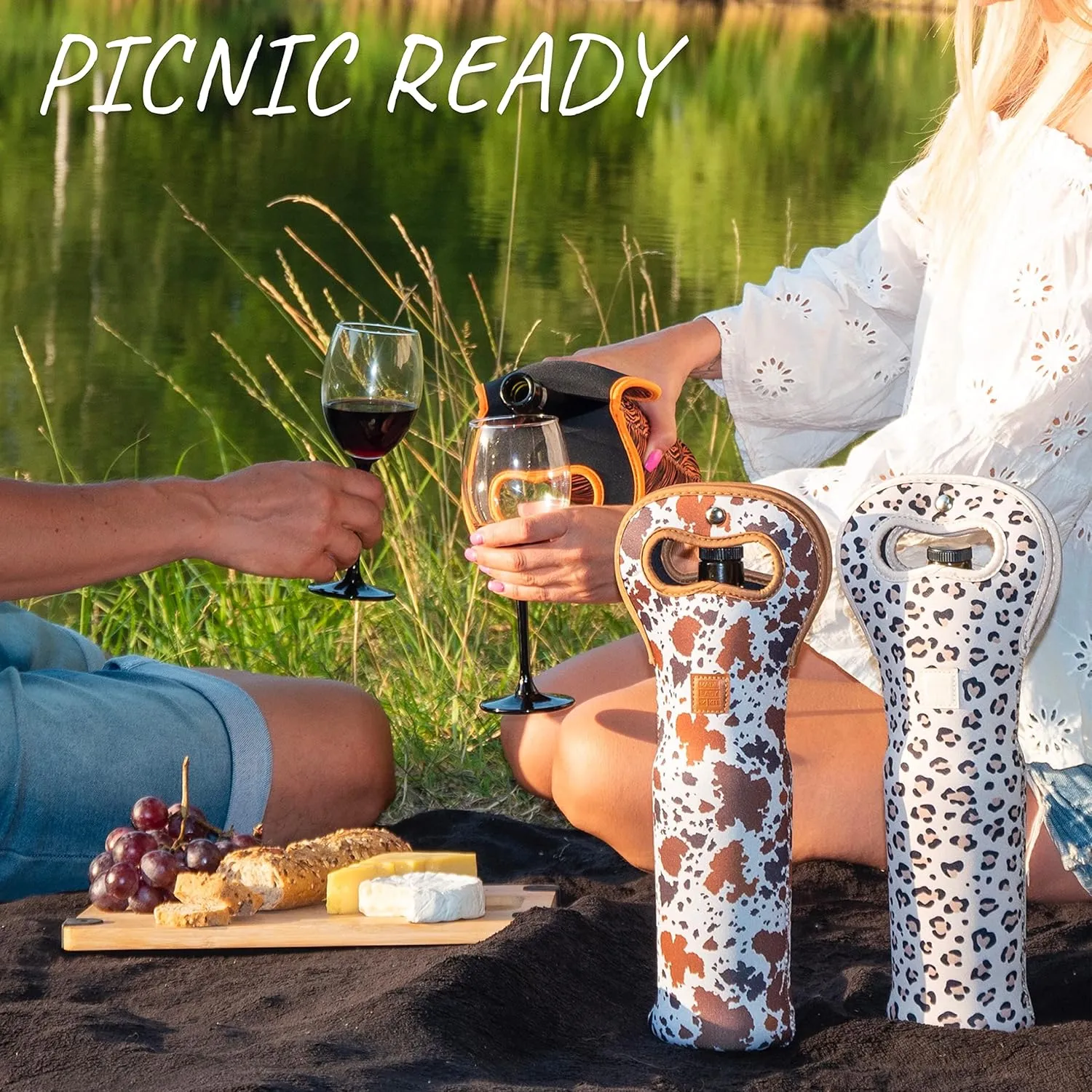 Made Easy Kit Insulated Wine Tote - Neoprene Wine Carrier Bag with Magnetic Handle Clasp - Wine Bottle Protective Travel Bag - Perfect for Gifting Travel or Gift Bag - Set of 3 (Animal Prints)