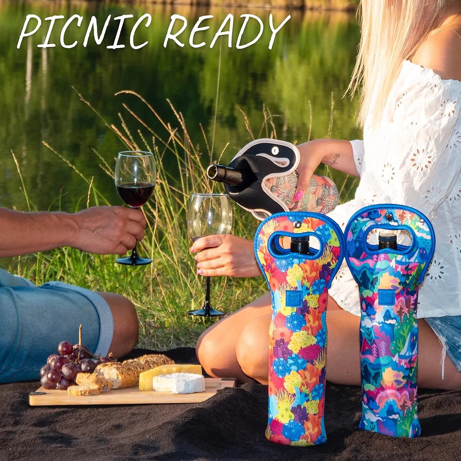 Made Easy Kit Insulated Wine Tote - Neoprene Wine Carrier Bag with Magnetic Handle Clasp - Wine Bottle Protective Travel Bag - Perfect for Gifting Travel or Gift Bag - Set of 3 (Landscapes)