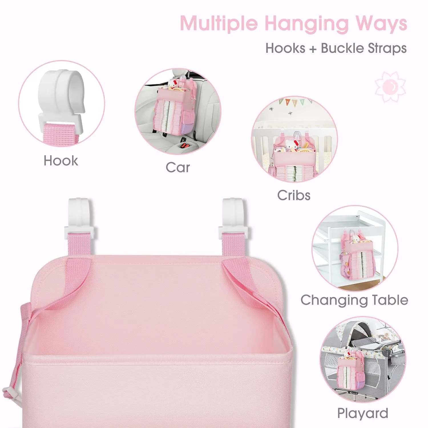 Maliton Hanging Diaper Caddy Nursery Caddy Organizer for Playard, Wall or Crib, Diaper Stacker with Baby Essentials Storage