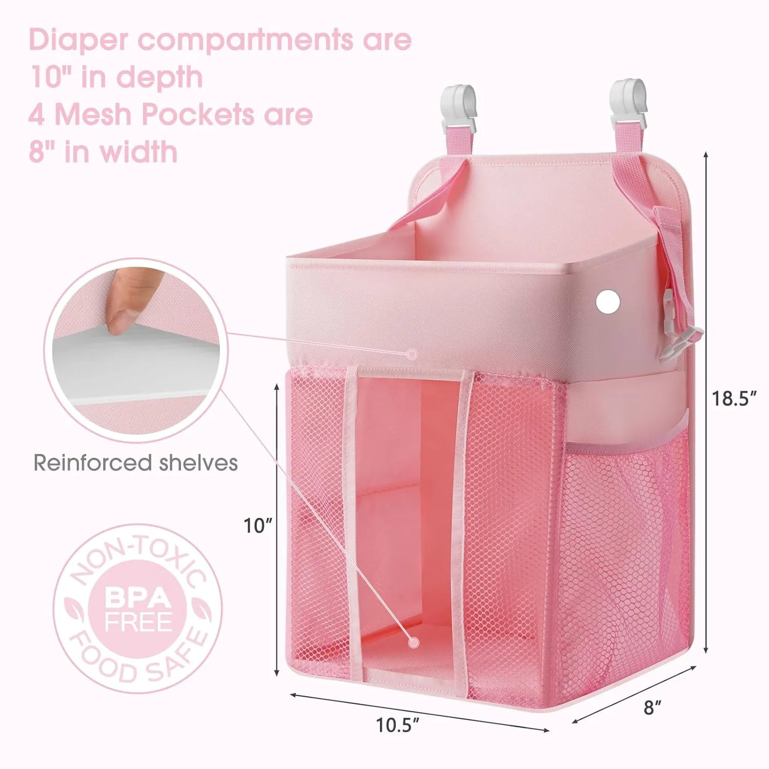 Maliton Hanging Diaper Caddy Nursery Caddy Organizer for Playard, Wall or Crib, Diaper Stacker with Baby Essentials Storage