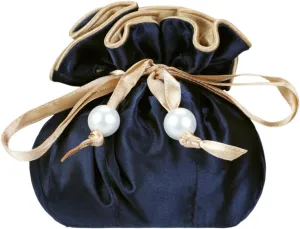 Marisa D'Amico Drawstring Premium Satin Jewelry Pouch with 8 Interior Pockets, Dark Blue   Gold