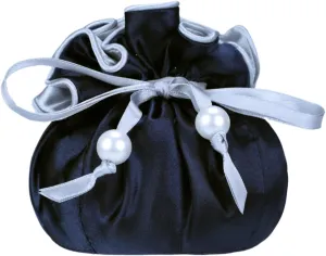 Marisa D'Amico Drawstring Premium Satin Jewelry Pouch with 8 Interior Pockets, Dark Blue   Silver
