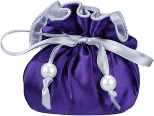 Marisa D'Amico Drawstring Premium Satin Jewelry Pouch with 8 Interior Pockets, Purple   Silver