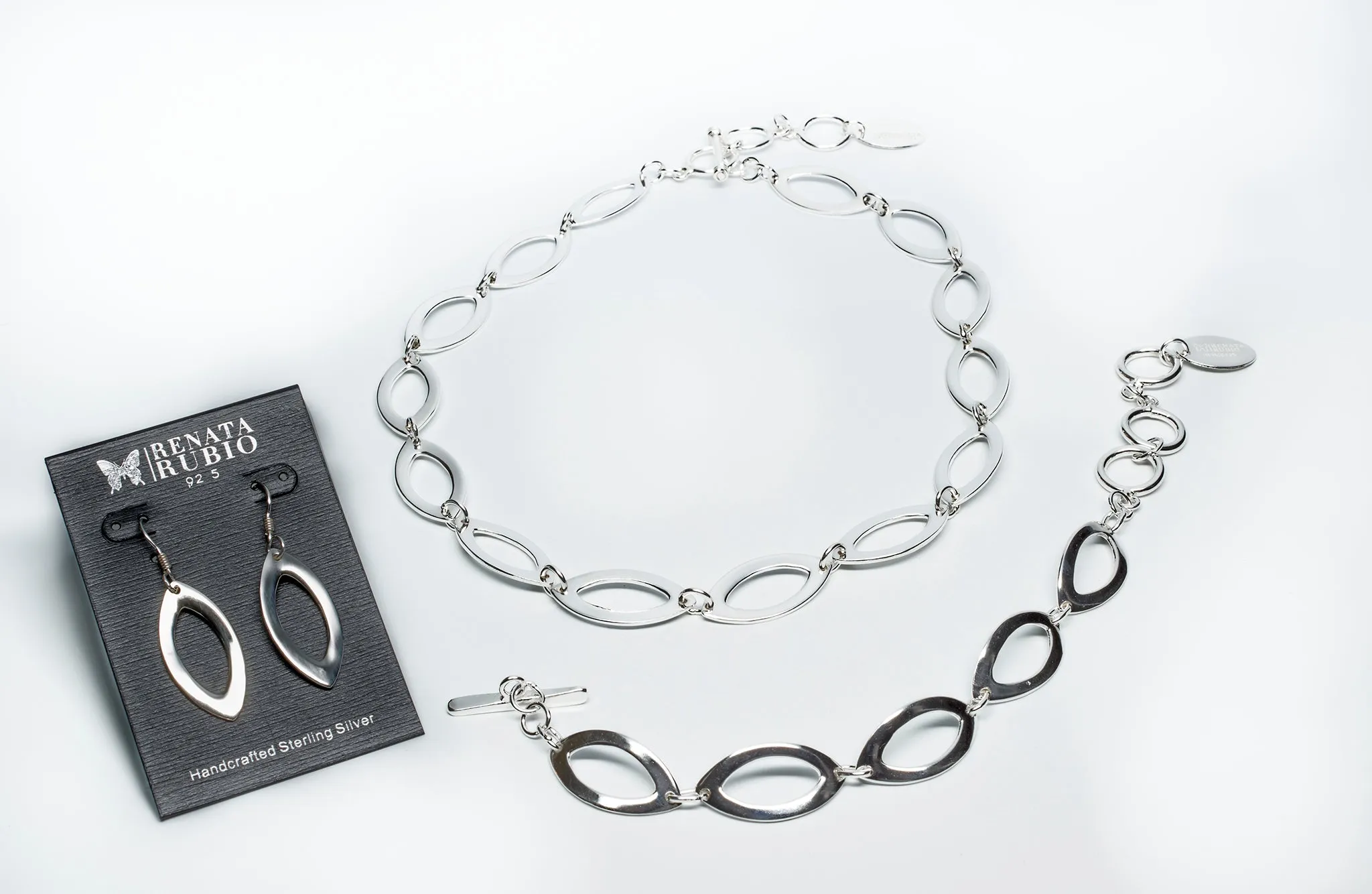 Marquise Sterling Silver Set Of Necklace, Bracelet and Earrings