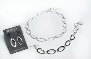 Marquise Sterling Silver Set Of Necklace, Bracelet and Earrings