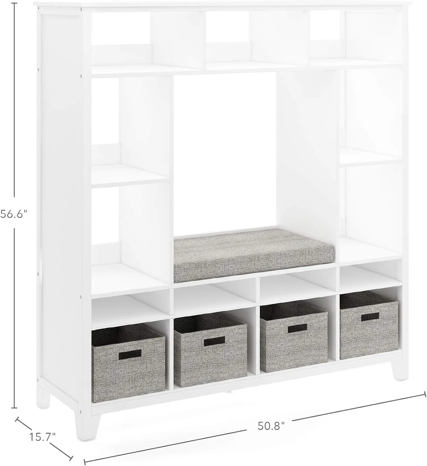 Martha Stewart Kids' Storage System - Creamy White: Wood Bookshelf Cubby with Seat Cushion, Shelves and Storage Bins; Reading Nook Bookcase and Kids Room Storage Bench