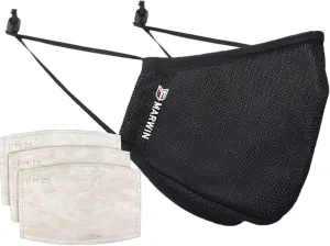 Marwin Sports TRAVEL Reusable Washable Breathable Ultra Comfort Fabric Unisex 8-Layer Face Mask with Storage Bag   (3) PM 2.5 Filters (Medium (Standard), Black)
