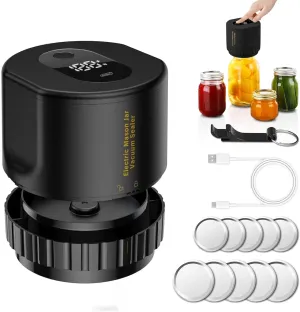 Mason jar Vacuum Sealer, Electric Mason Jar Vacuum Sealer Kit for Wide Mouth & Regular Mouth Mason Jars,for Food Storage and Fermentation (Black)