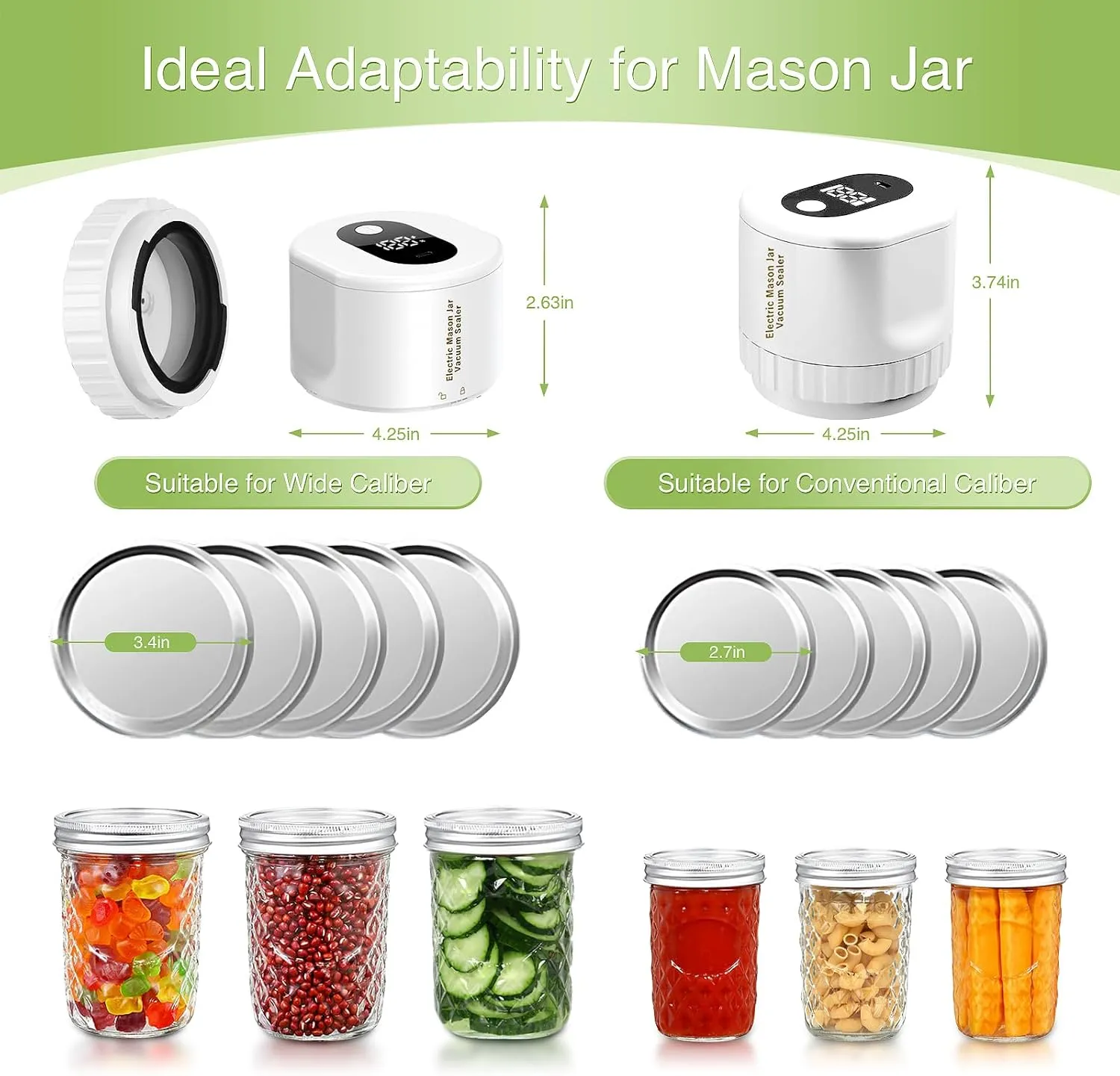 Mason Jar Vacuum Sealer Kit Can Sealer Machine for Mason Jars With Wide and Regular Mouth Lids Kitchen Must Haves (white, 80S)