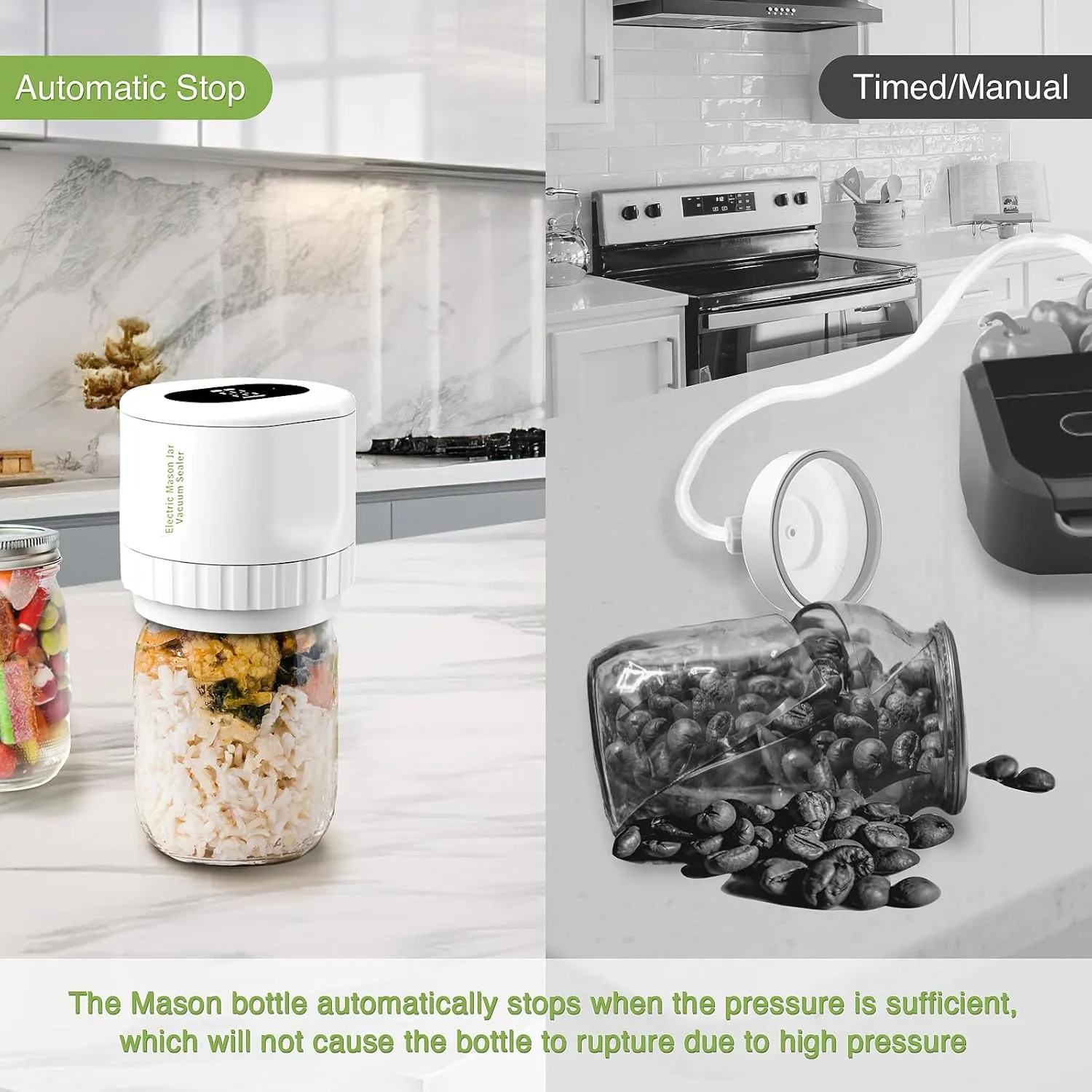 Mason Jar Vacuum Sealer Kit Can Sealer Machine for Mason Jars With Wide and Regular Mouth Lids Kitchen Must Haves (white, 80S)
