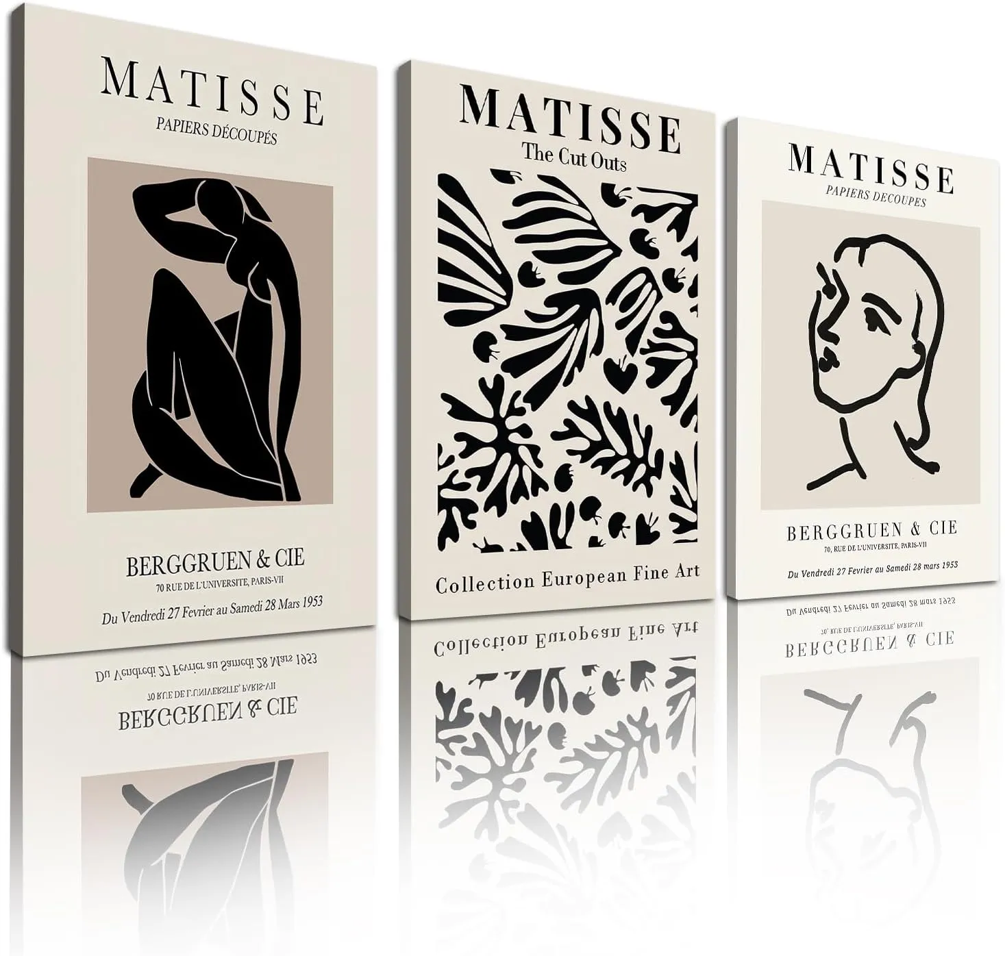 Matisse Poster and Abstract Art Prints, Matisse Paper Cutouts Poster Retro Room Decor Aesthetic Canvas Wall Art Drawing Black Plant Clover Paintings for Bedroom Living Room (Black, 12x16in Unframed)