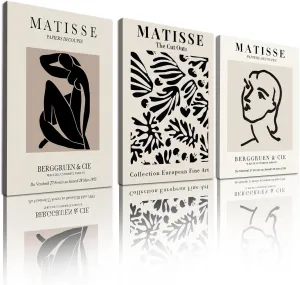 Matisse Poster and Abstract Art Prints, Matisse Paper Cutouts Poster Retro Room Decor Aesthetic Canvas Wall Art Drawing Black Plant Clover Paintings for Bedroom Living Room (Black, 12x16in Unframed)
