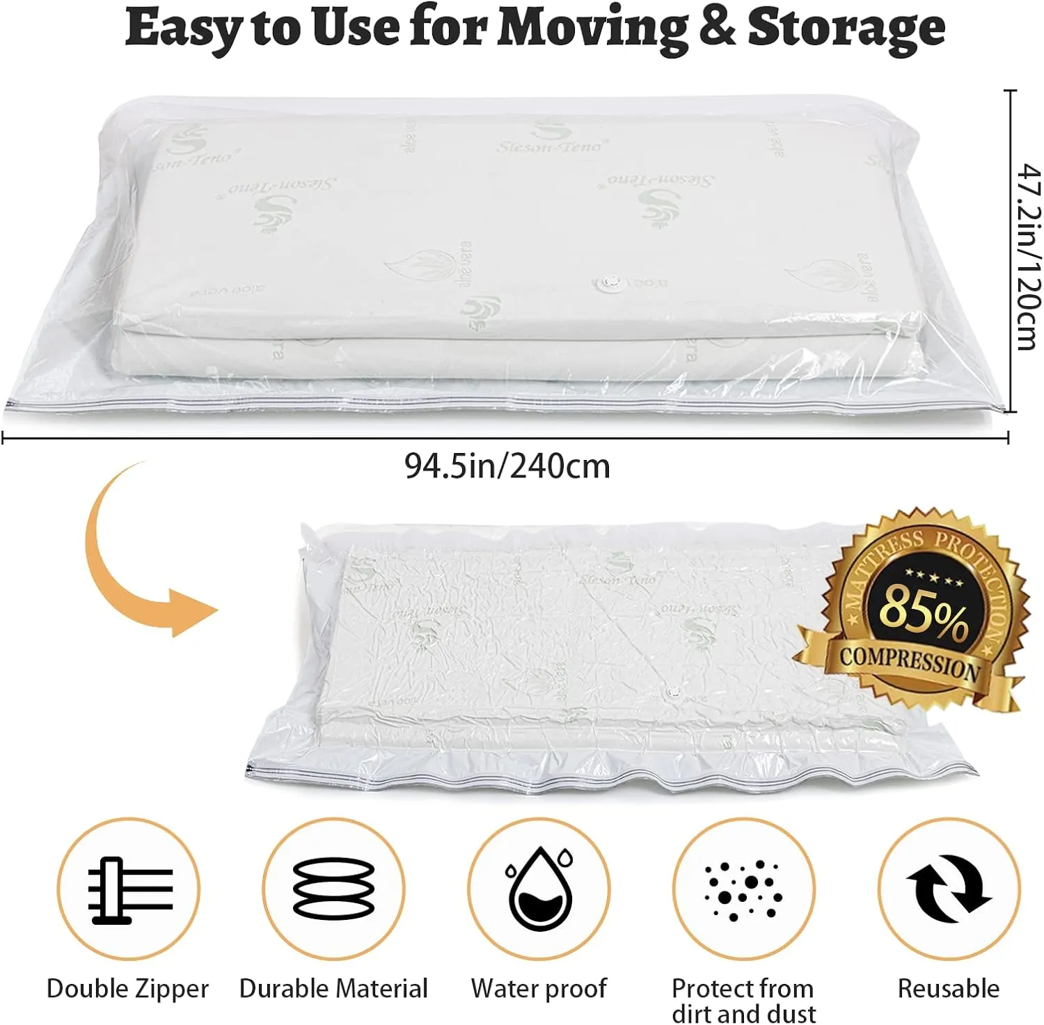 Mattress Vacuum Bag 94.5x47.2 in Space Saver Vacuum Storage Bags Oversized Vacuum Bags Twin Mattress Vacuum Bag King Mattress Bag Vacuum Sealer Bag for Memory Foam Mattress Moving Shipping Storage