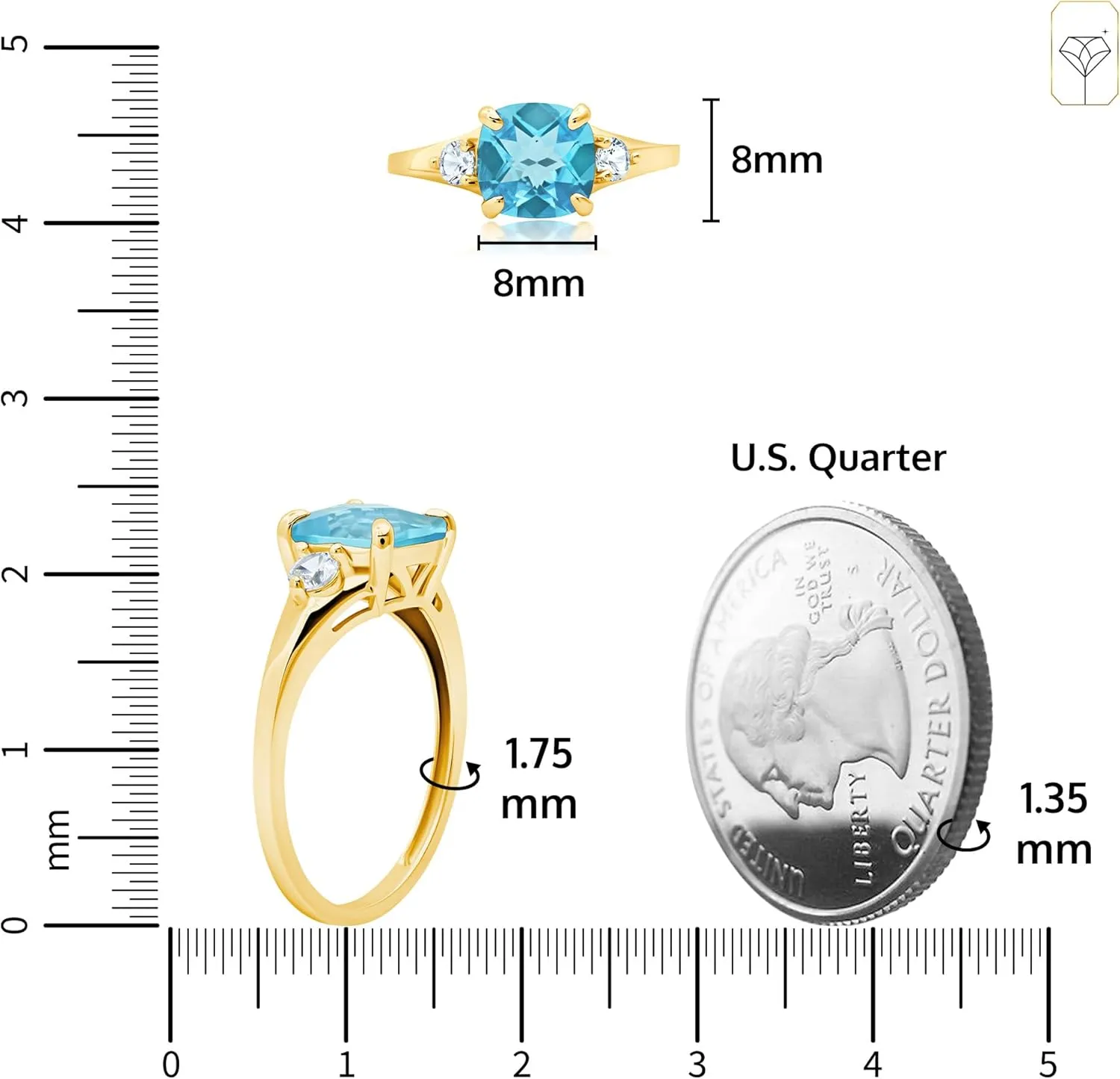 MAX   STONE 10k Gold Gemstone Rings for Women | Cushion Cut Three Stone Ring | Anti Tarnishing Birthstone Rings | Cocktail Ring with Gift Box in Size 5 to 9
