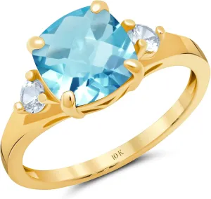 MAX   STONE 10k Gold Gemstone Rings for Women | Cushion Cut Three Stone Ring | Anti Tarnishing Birthstone Rings | Cocktail Ring with Gift Box in Size 5 to 9