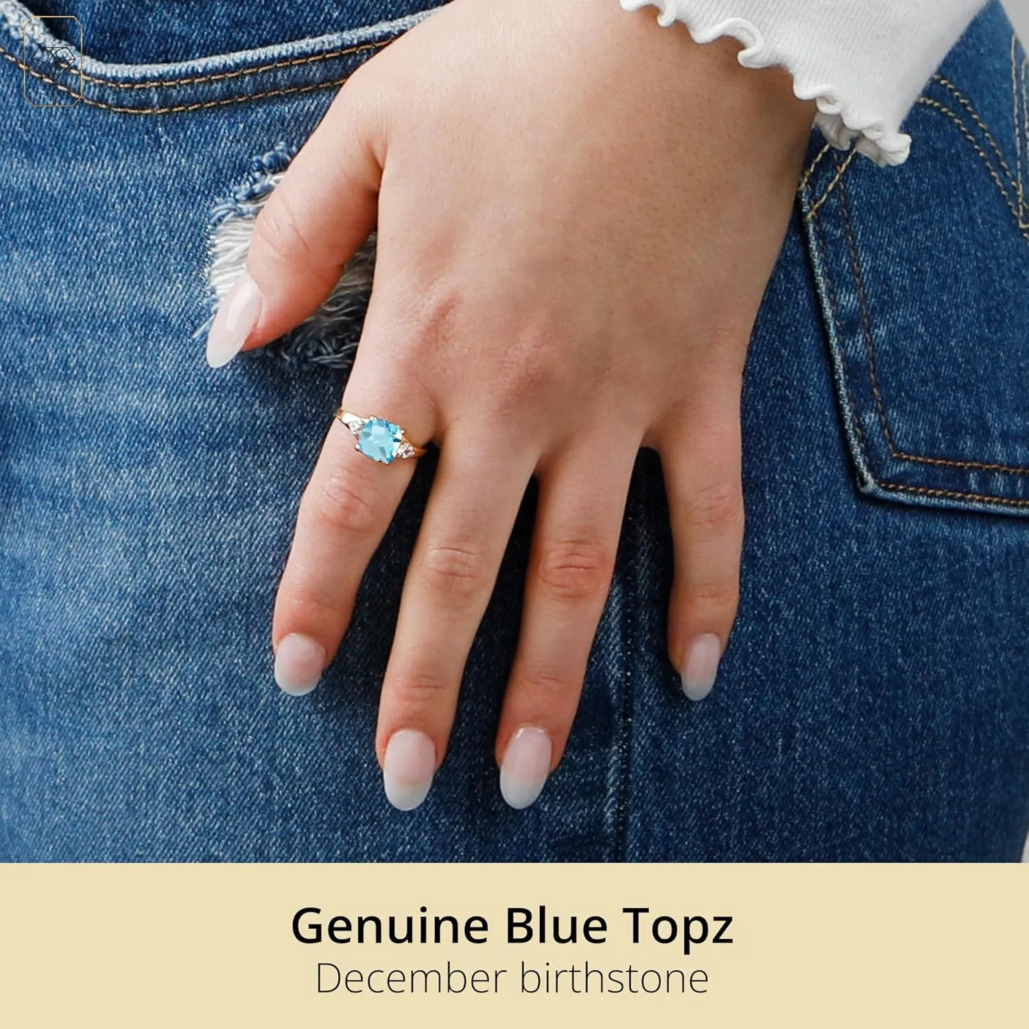 MAX   STONE 10k Gold Gemstone Rings for Women | Cushion Cut Three Stone Ring | Anti Tarnishing Birthstone Rings | Cocktail Ring with Gift Box in Size 5 to 9