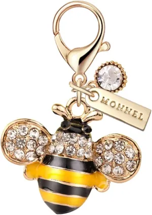 MC30 MONNEL Crystal Yellow Bee Lobster Clasp Charm Pendant with Velvet Bag (1 piece)