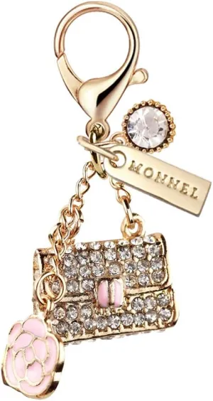 MC99 Crystal Handbag Lobster Clasp Charm Pendant with Pouch Bag (Golden, 1 piece)