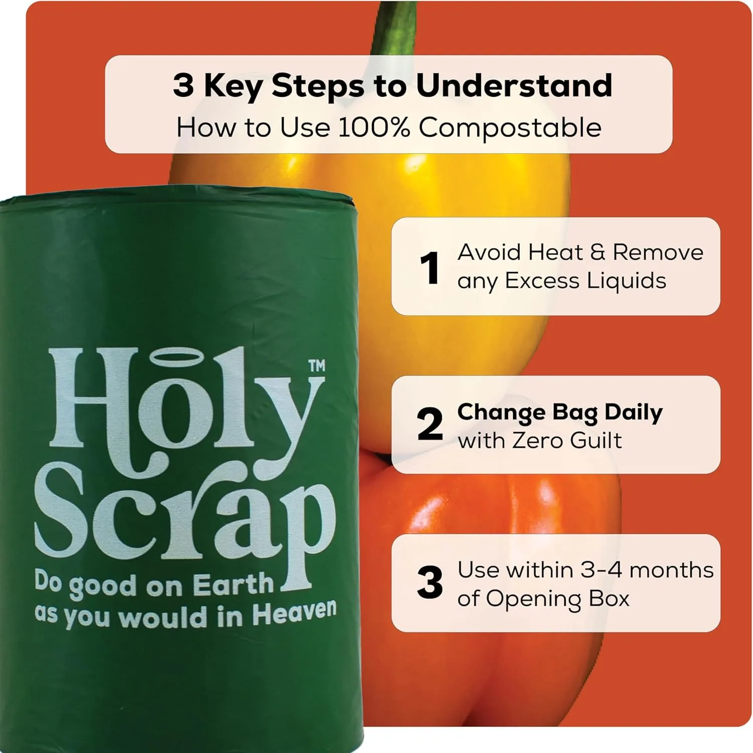 Medium Compostable Trash Bags - 6-8 Gallon, 50 Pack | Odorless, Plastic-Free & Decomposing Kitchen, Bathroom & Countertop Garbage Bags & Liners | Thick Bin Bags for Green & Food Waste