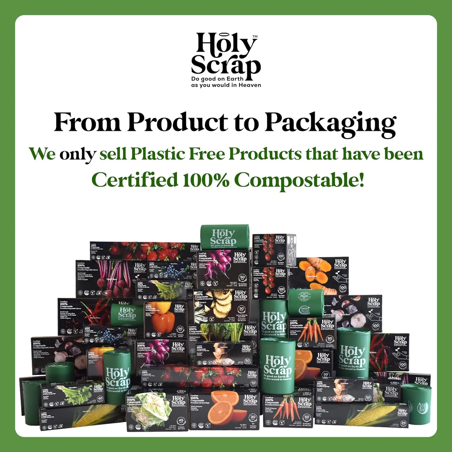 Medium Compostable Trash Bags - 6-8 Gallon, 50 Pack | Odorless, Plastic-Free & Decomposing Kitchen, Bathroom & Countertop Garbage Bags & Liners | Thick Bin Bags for Green & Food Waste