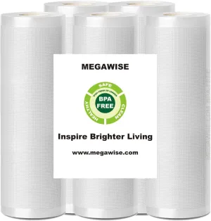 MegaWise 5 Rolls of Vacuum Sealer Machine Bags, 8 inch wide and 21.6 Feet Long for Megawise & other brand vacuum Perfect for Meal Prep and Sous Vide Cooking