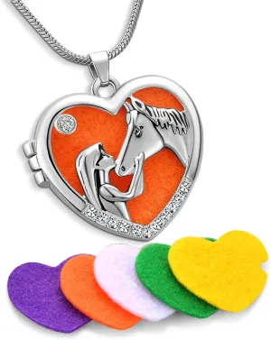 MeiceM Horse with Girl Aroma Diffuser Necklace Perfume Essential Oil Diffuser Aromatherapy Locket Pendant Necklace Fashion Jewelry