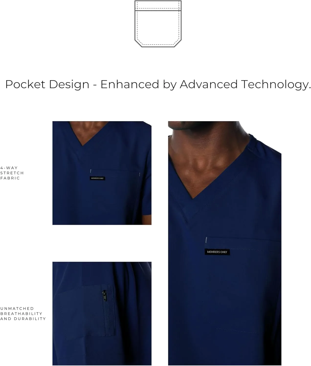 Members Only Manchester V-Neck Scrub Top with Pockets | Medical Scrubs for Men |Hospital Uniform | Comfortable Stretch Fabric