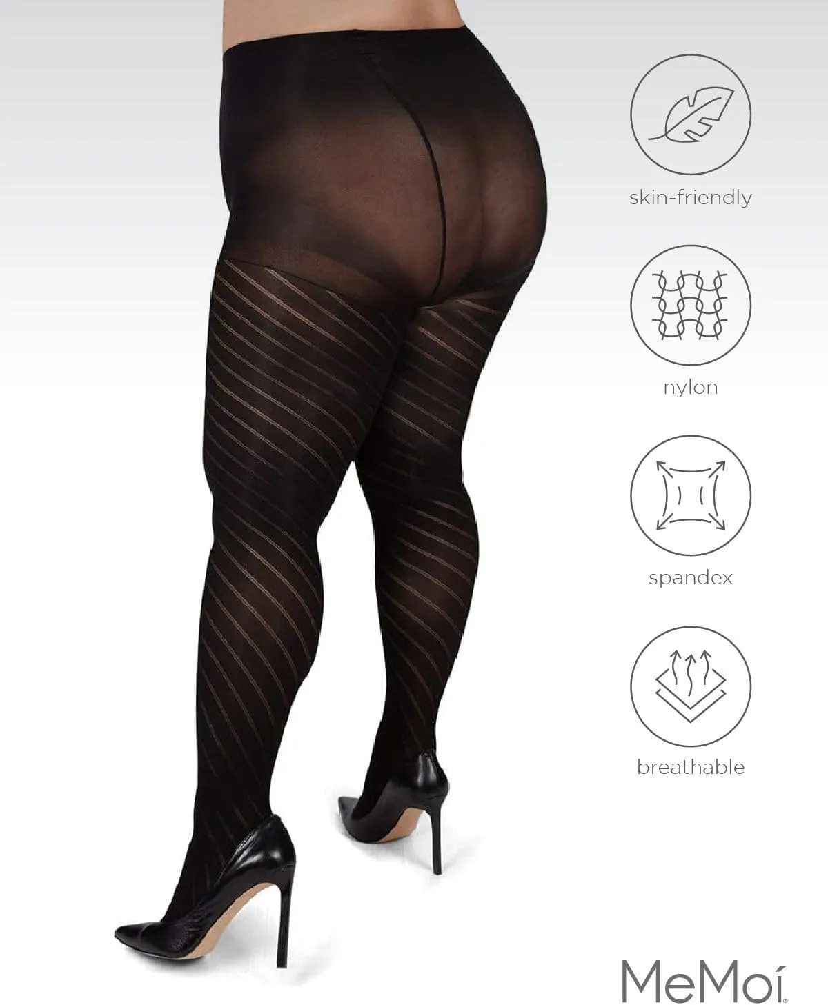 MeMoi Plus Size Curvy Spiral Tights for Women, Comfortable and Lightweight Tummy Control Top Tights - Sizes 1x-7x