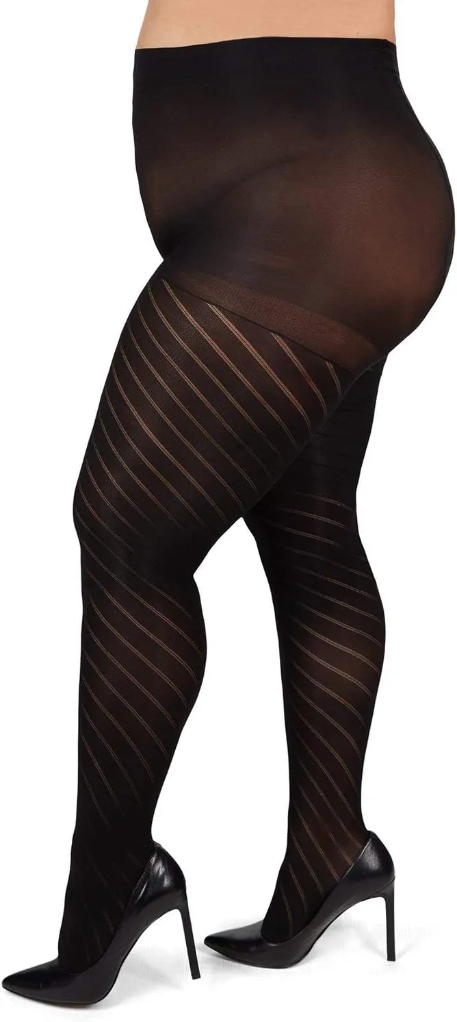 MeMoi Plus Size Curvy Spiral Tights for Women, Comfortable and Lightweight Tummy Control Top Tights - Sizes 1x-7x