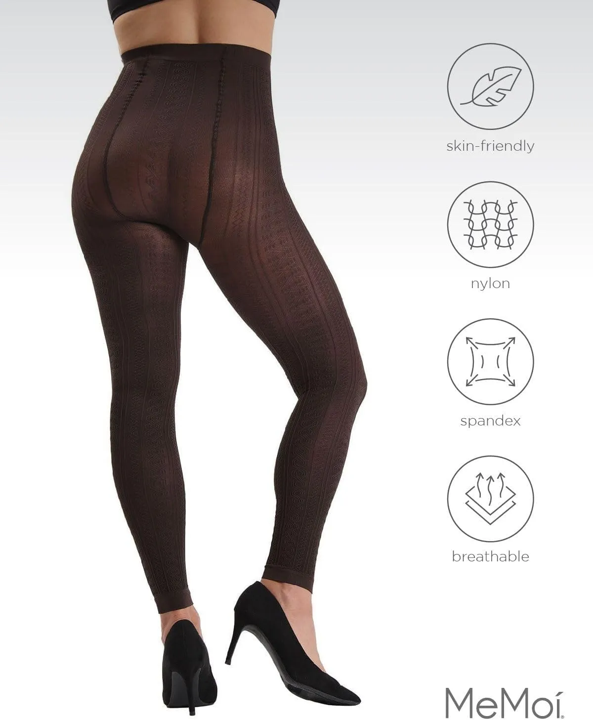 MeMoi Textured Semi-Opaque Footless Tights, Control Top Smoothing Tights for Women, 40 Denier - Sizes Small to Q2