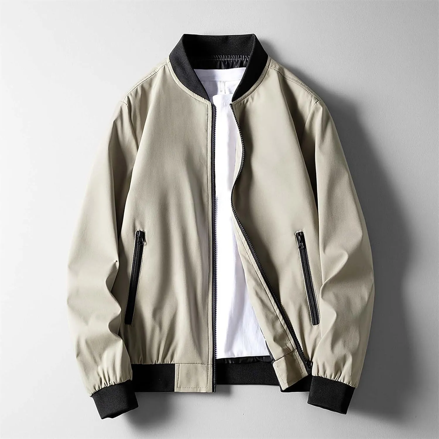 Men's Lightweight Bomber Jacket Men's Handsome Pilot Zip Fx Standing Jacket Outdoor Fashion Coat for Men Men's