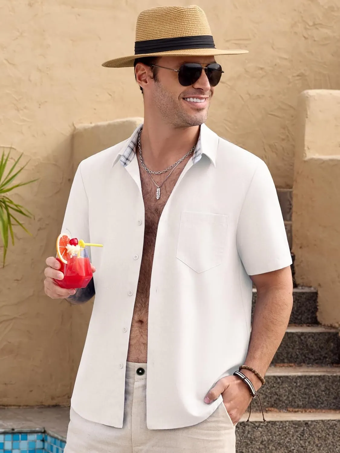 Mens Short Sleeve Button Down Shirts Casual Summer Beach Vacation Hawaiian Shirts with Pocket
