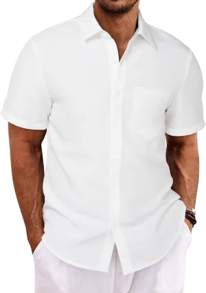 Mens Short Sleeve Button Down Shirts Casual Summer Beach Vacation Hawaiian Shirts with Pocket