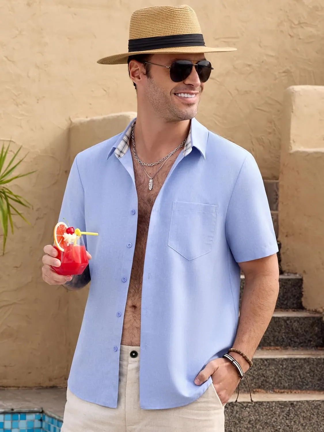 Mens Short Sleeve Button Down Shirts Casual Summer Beach Vacation Hawaiian Shirts with Pocket