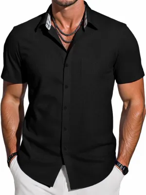 Mens Short Sleeve Button Down Shirts Casual Summer Beach Vacation Hawaiian Shirts with Pocket