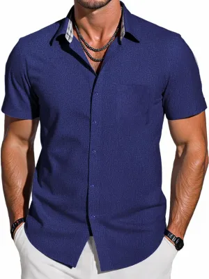 Mens Short Sleeve Button Down Shirts Casual Summer Beach Vacation Hawaiian Shirts with Pocket