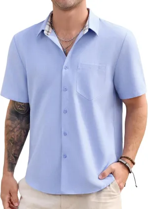 Mens Short Sleeve Button Down Shirts Casual Summer Beach Vacation Hawaiian Shirts with Pocket