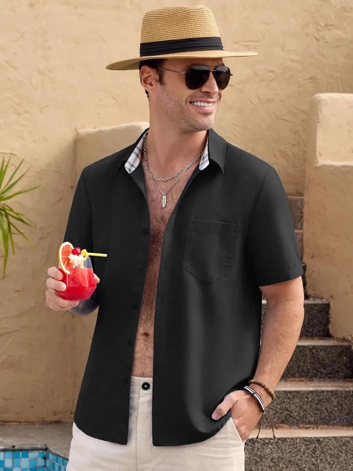 Mens Short Sleeve Button Down Shirts Casual Summer Beach Vacation Hawaiian Shirts with Pocket