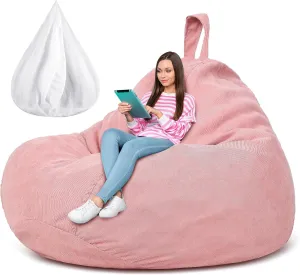 Meonum 61.4 x 54 Inch Giant Bean Bag Chair Cover (No Filler) for Kids Stuffed Storage Bean Bag Chair Cover with Inner Liners Christmas Gift for Easy Cleaning Bean Bag for Organizing(Light Pink)
