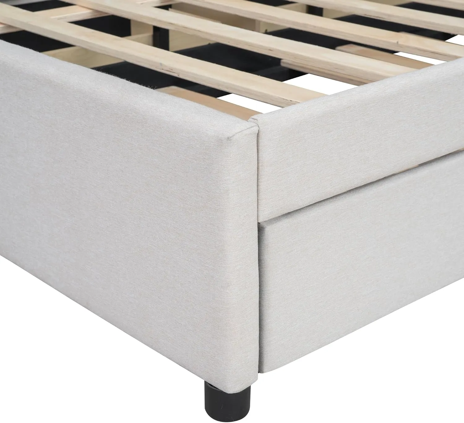 Merax Full Size Upholstered Platform Bed Frame with Twin Size Trundle,2 Drawers,Brick Pattern Headboard and Wooden Slats Support,Linen Fabric,Beige