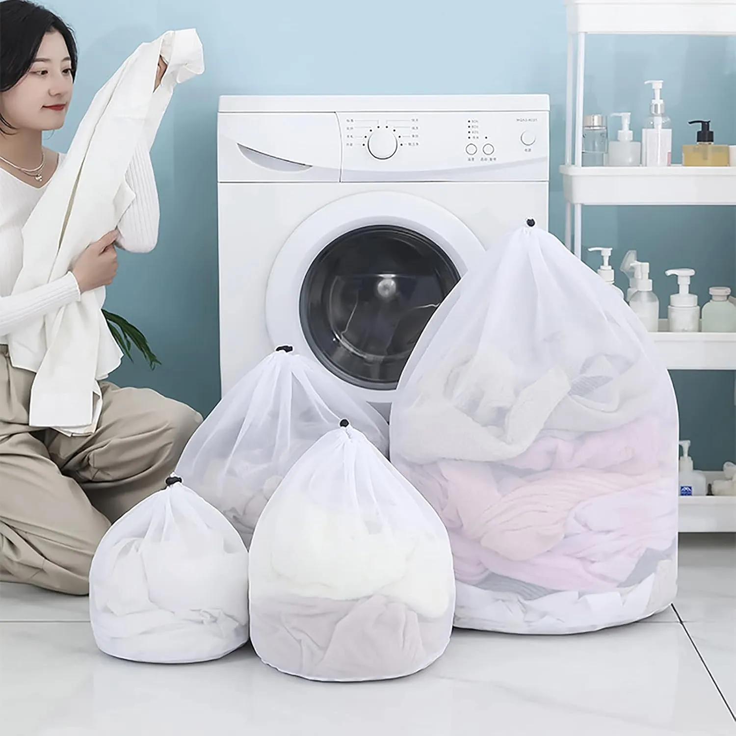 Mesh Laundry Bag, Sturdy Material Laundry Liners with Adjustable Single Shoulder Straps, Perfect for College Dorms, Travel, Laundromats, Apartments (Fine mesh bag, XL(60 x 80 cm))