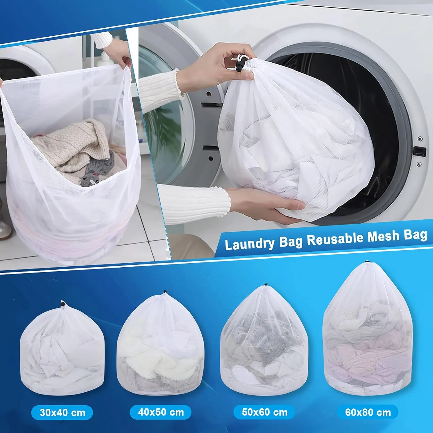 Mesh Laundry Bag, Sturdy Material Laundry Liners with Adjustable Single Shoulder Straps, Perfect for College Dorms, Travel, Laundromats, Apartments (Fine mesh bag, XL(60 x 80 cm))