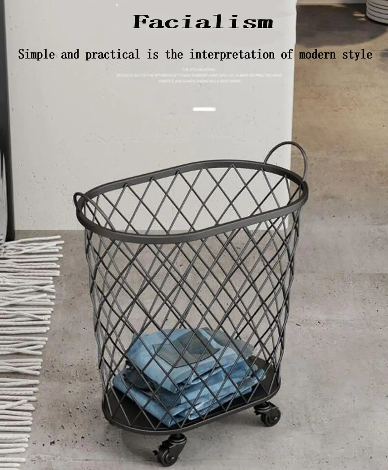 Metal Rolling Laundry Hamper with Wheels - Round Mesh Iron Scandinavian Bathroom Dirty Clothes Basket Toy Storage Frame - 360 Laundry Hamper