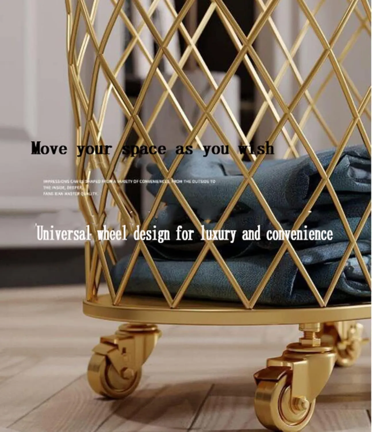 Metal Rolling Laundry Hamper with Wheels - Round Mesh Iron Scandinavian Bathroom Dirty Clothes Basket Toy Storage Frame - 360 Laundry Hamper