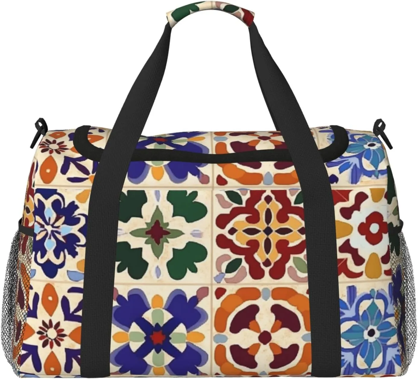 Mexican Ceramic Tile Boho Travel Duffel Bag Tote Bag Sports Gym Bag For Women And Men